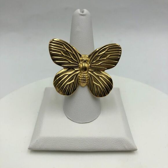 18K Gold Plated Butterfly Women's Statement Ring Open Back Insect Jewelry - Picture 5 of 12